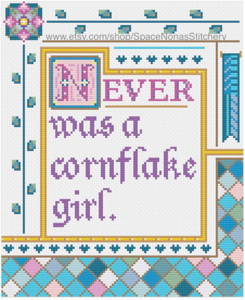 Downloadable PDF Cornflake Girl Cross Stitch Pattern