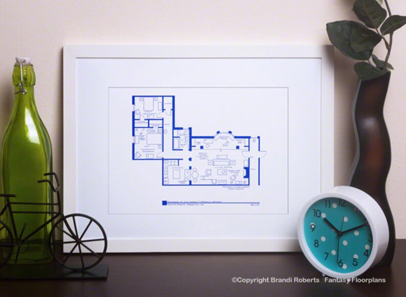 How I Met Your Mother Apartments Blueprint Poster SET Four Floor Plans for Homes of Ted Mosby, Robin, Lily, Marshall, Barney Great gift image 3