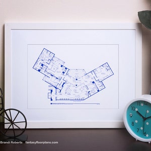 Frasier Apartment Poster - TV Show Floor Plan - BluePrint Art for Penthouse Home of Frasier Crane - Memorabilia for Frasier fans!
