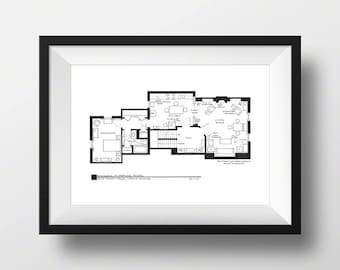 Sherlock Holmes Apartment Floorplan- 221b Baker Street London - Hand-Drawn - Blackline Art Poster - NBC Today Show Featured Artist!