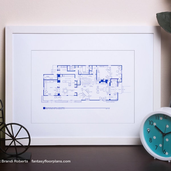 Brady Bunch House Floor Plan - Wall Decor for Behind Couch - TV Show Floor Plan - BluePrint for Home of Carol and Mike Brady - 1st Floor