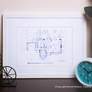 Bewitched TV Show Gifts - Floor Plan Poster for Home of Samantha & Darrin Stephens - Architecture Print - NBC Today Show Featured Artist!
