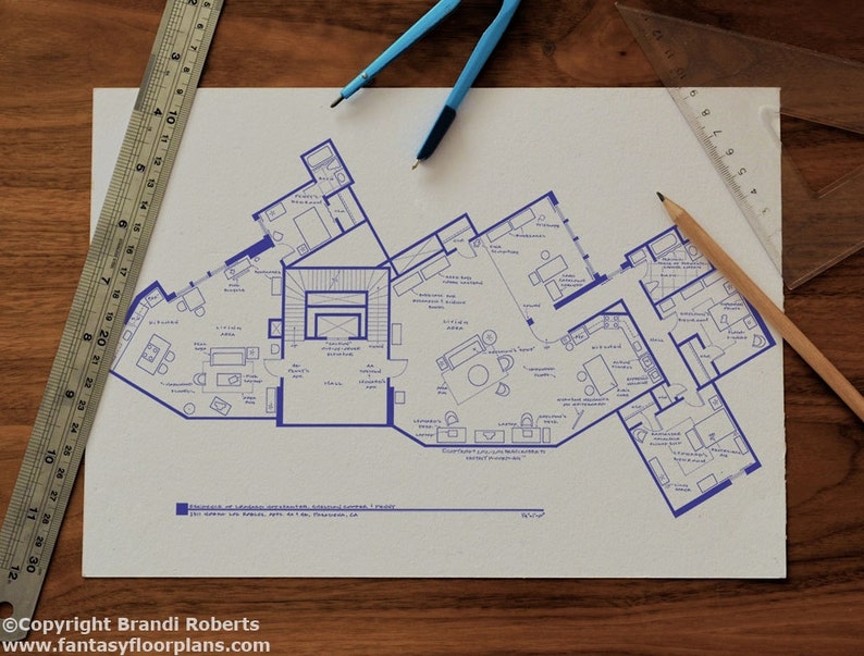 Big Bang Apartment Floor Plan Poster Detailed HandDrawn