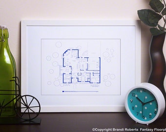 Home Improvement Floor Plan, Jill and Tim Taylor Home, Hand-Drawn Art, Wall art prints, Kitchen wall art, Bedroom wall art, Dorm wall art