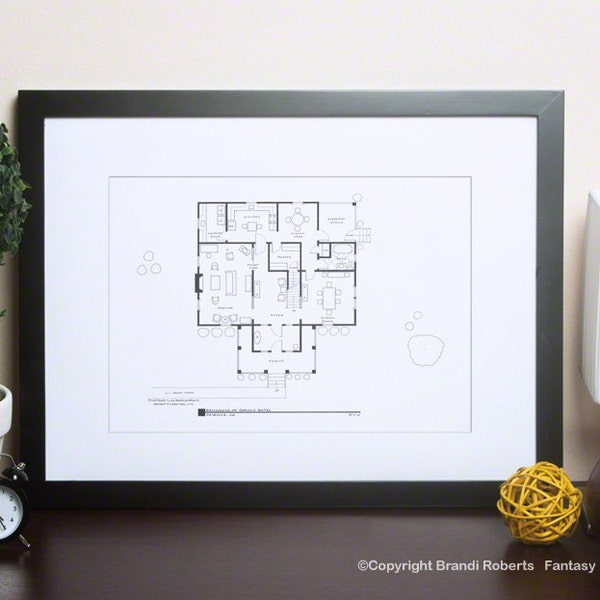 Norman Bates House Floor Plan from Psycho | Hand-drawn TV Show Art Print | Blackline Poster | Christmas Gift | Today Show Featured Artist!