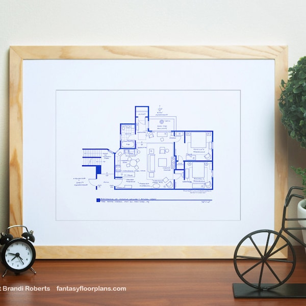 Friends TV Show - Apartment Floor Plan Poster - BluePrint for Residence of Monica Geller and Rachel Green **Featured on NBC's Today Show