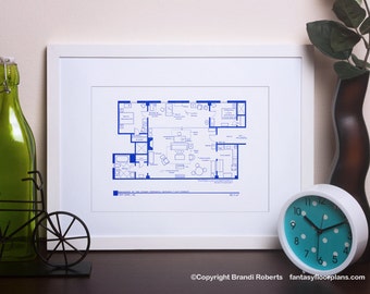 How I Met Your Mother Apartments Blueprint Poster SET - Four Floor Plans for Homes of Ted Mosby, Robin, Lily, Marshall, Barney - Great gift!