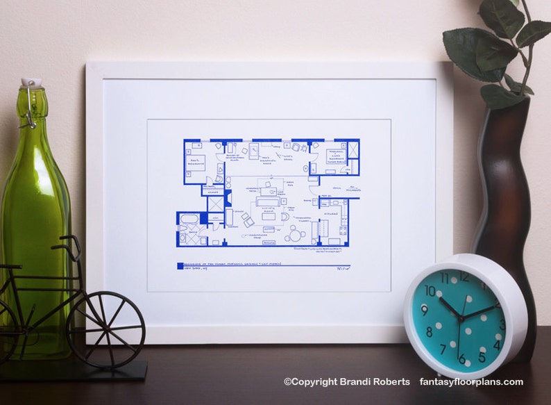 How I Met Your Mother Apartments Blueprint Poster SET Four Floor Plans for Homes of Ted Mosby, Robin, Lily, Marshall, Barney Great gift image 1