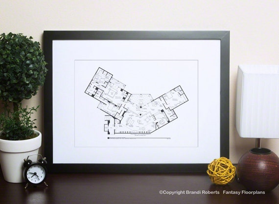 Frasier Apartment Floor Plan Blackline Tv Show Poster For Etsy