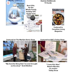 May include: A magazine cover featuring a house-shaped snow globe with the text "Real Simple" and "32 Brilliant Holiday Shortcuts". The magazine is featured on the Marilyn Denis Show and NBC's Today Show.