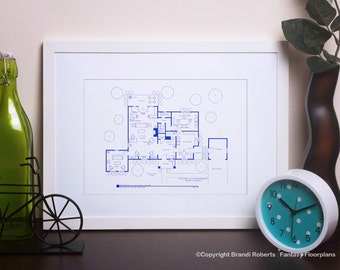 Leave it to Beaver TV Show Floor Plan - BluePrint Poster Art for Home of June and Ward Cleaver - 1st Floor - Hand-Drawn - Christmas Gifts