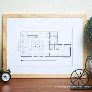 Cheers TV Show Fictional Floor Plan - Blackline Poster - Boston Pub - Sam Malone Proprietor - Architectural Art - Great, unique gift!