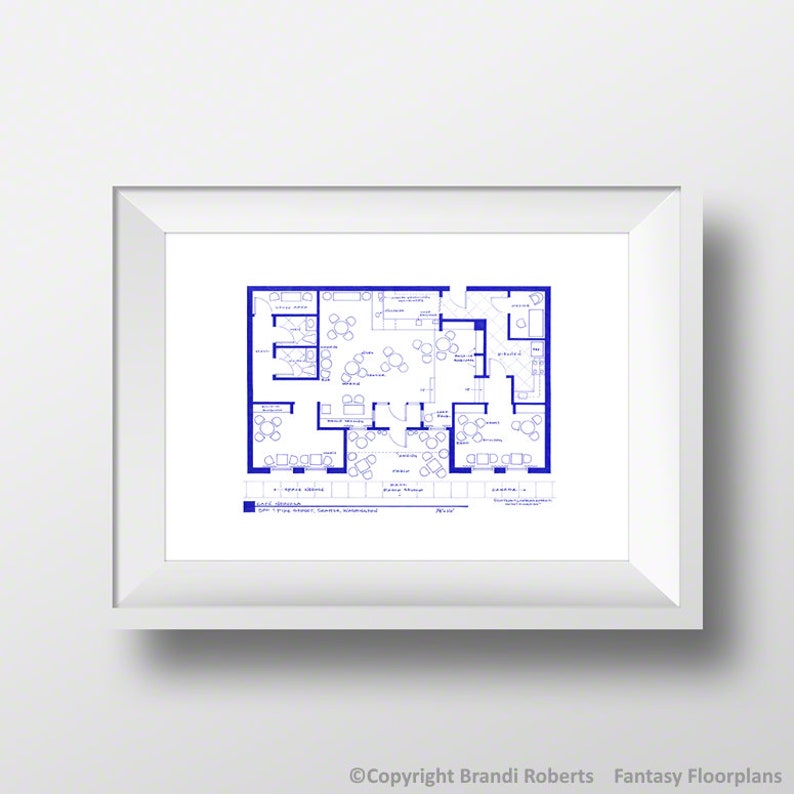Cafe Nervosa Blueprint Floor Plan Frasier Crane TV Show Poster Hand-Drawn Gift for him Architectural Prints Gift for architects image 1
