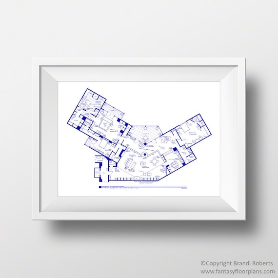 Frasier Apartment Poster Tv Show Floor Plan Blueprint Art Etsy