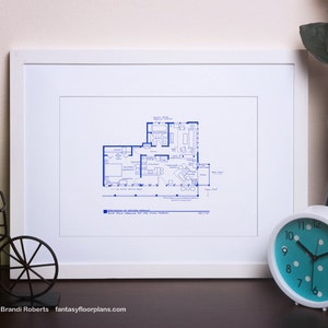 Dexter Apartment Floor Plan - TV Show BluePrint  for Home of Dexter Morgan - Great gift for TV or Movie Nerd!