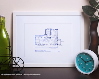 Dexter Apartment Floor Plan - TV Show BluePrint  for Home of Dexter Morgan - Great gift for TV or Movie Nerd!
