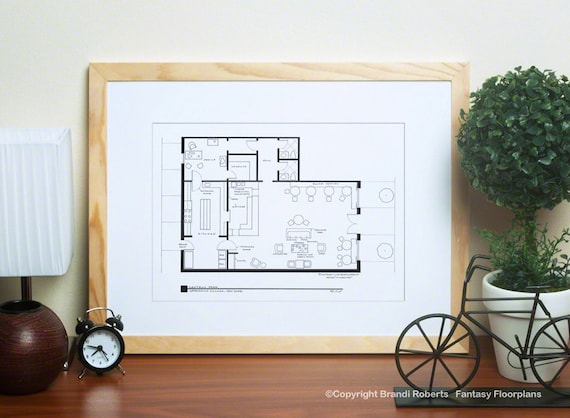 Central Perk Cafe Floor Plan Friends Tv Show Layout Black Etsy