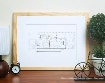 Full House Floor Plan for Danny Tanner Family - Hand-Drawn Poster Art in Black - 1st Floor - Great Gift!  NBC Today Show featured artist!