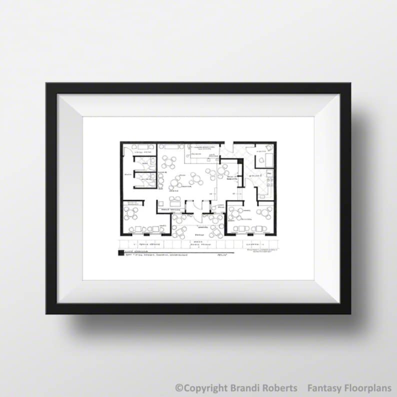Frasier Crane Cafe Nervosa Fictional Floor Plan Blackline Poster TV frasier-crane-cafe-nervosa-fictional-floor-plan-blackline-poster-tv