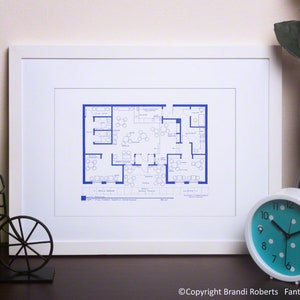 Cafe Nervosa Blueprint Floor Plan Frasier Crane TV Show Poster Hand-Drawn Gift for him Architectural Prints Gift for architects image 2