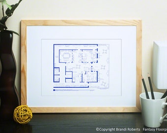Parks and Recreation TV Show Gift Idea | Parks and Recreation Detailed Hand-Drawn Blue Print | Pawnee City Hall Office | Christmas Gift