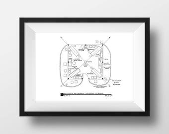 M.A.S.H. Floor Plan | MASH 4077th | TV Show Poster for The Swamp | Home of Hawkeye, Hunnicutt, Burns, Winchester | MASH Art Print