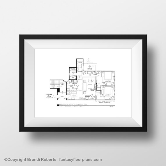 Apartment Floor Plan - Monica Geller and Rachel Green TV Show Poster **Featured on NBC's Today Show & Real Simple magazine!  Black