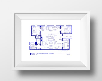 Ted Mosby Apartment Blueprint Poster - How I Met Your Mother Hand-Drawn TV Floor Plan - Wall Decor - Christmas Presents - Unique Gifts