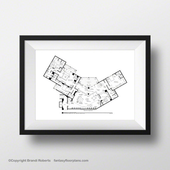 Frasier Apartment Floor Plan Blackline Tv Show Poster For Etsy