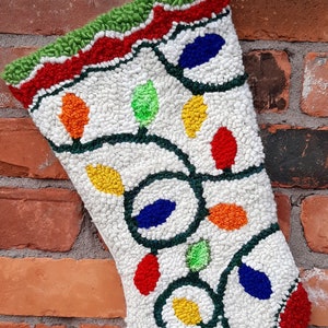 Lights Christmas Stocking - Original Hand-Hooked Stocking of Christmas Lights