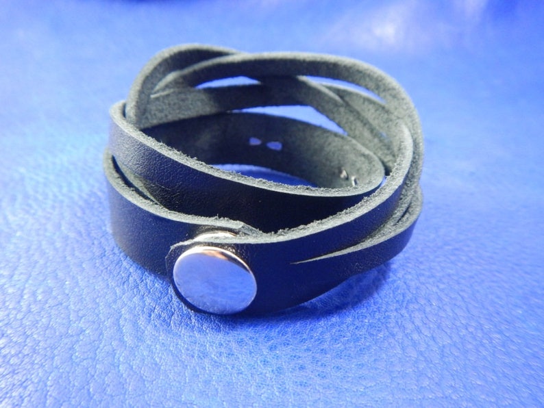 Black leather wrap bracelet Squares and braid custom leather Etsy
