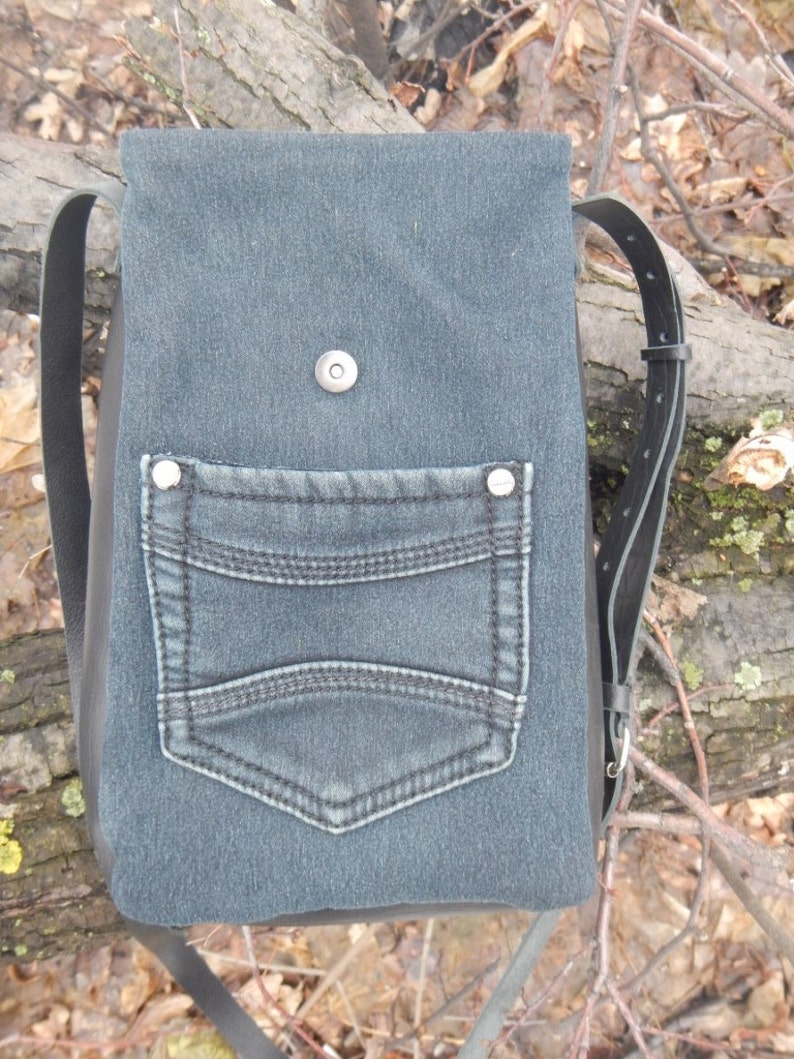 Denim bag with leather inserts and embossed Owl denim hadbag Etsy