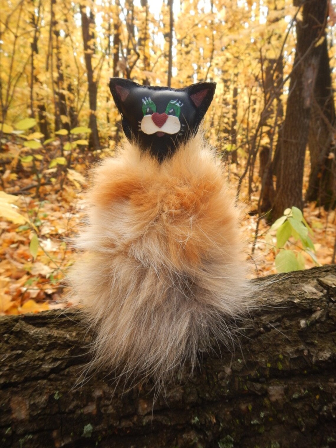 Leather toy Cat in a fur coat leather cat soft toy cat fur Etsy