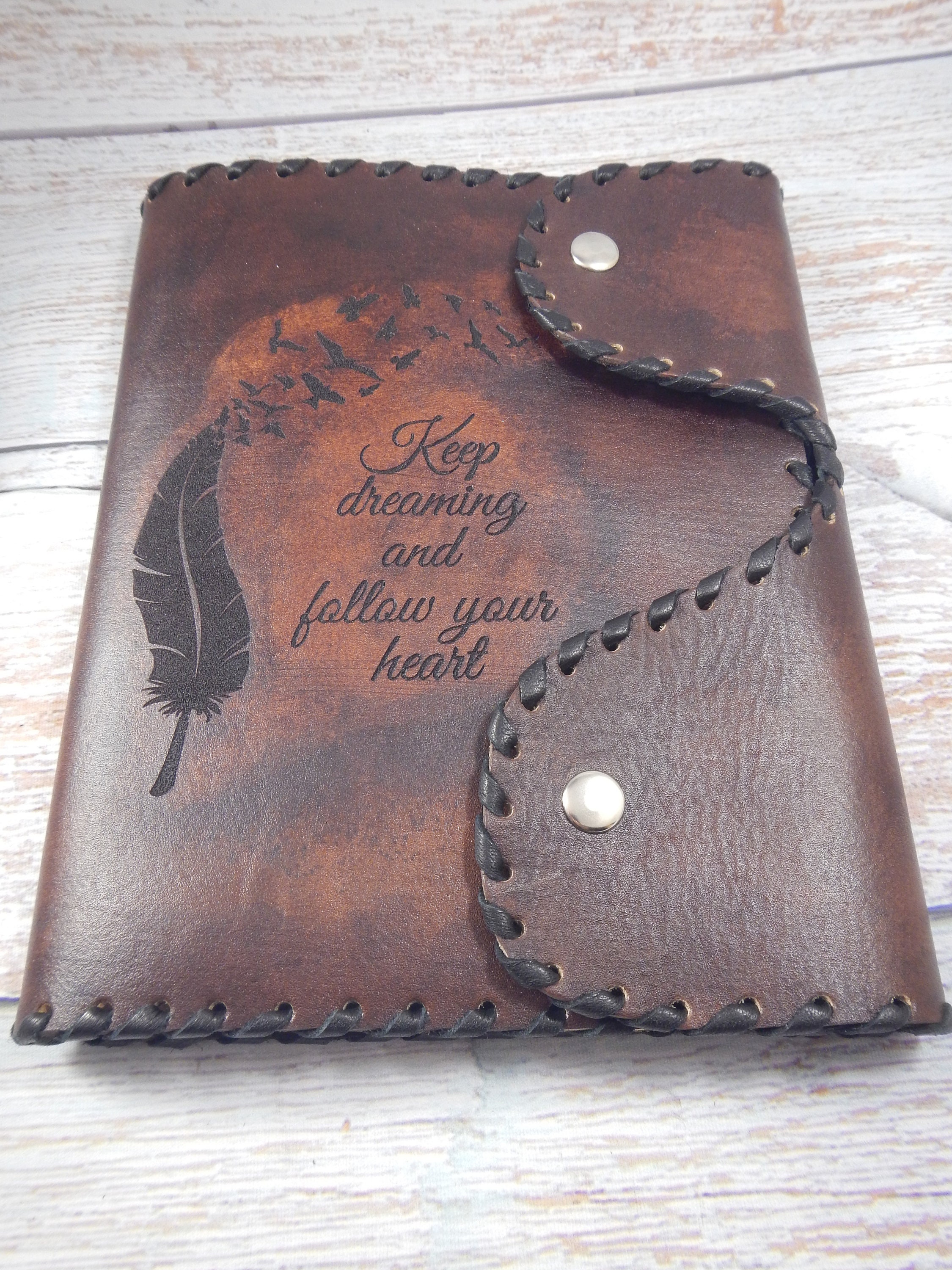Leather art book with engraving Keep dreaming and follow your Etsy