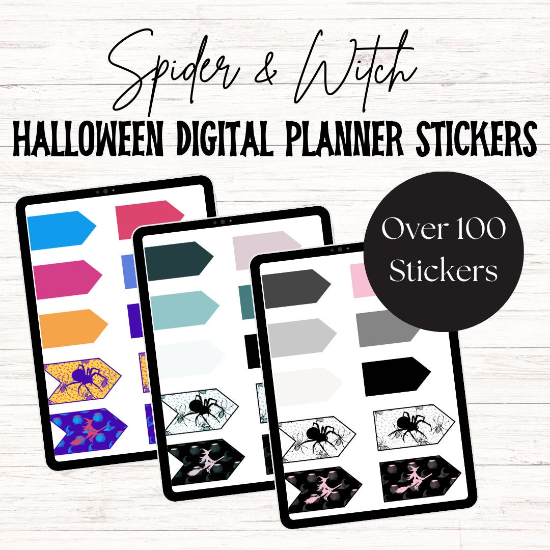 Halloween Witch & Spider Digital Planner Stickers Over 100 Individually ...