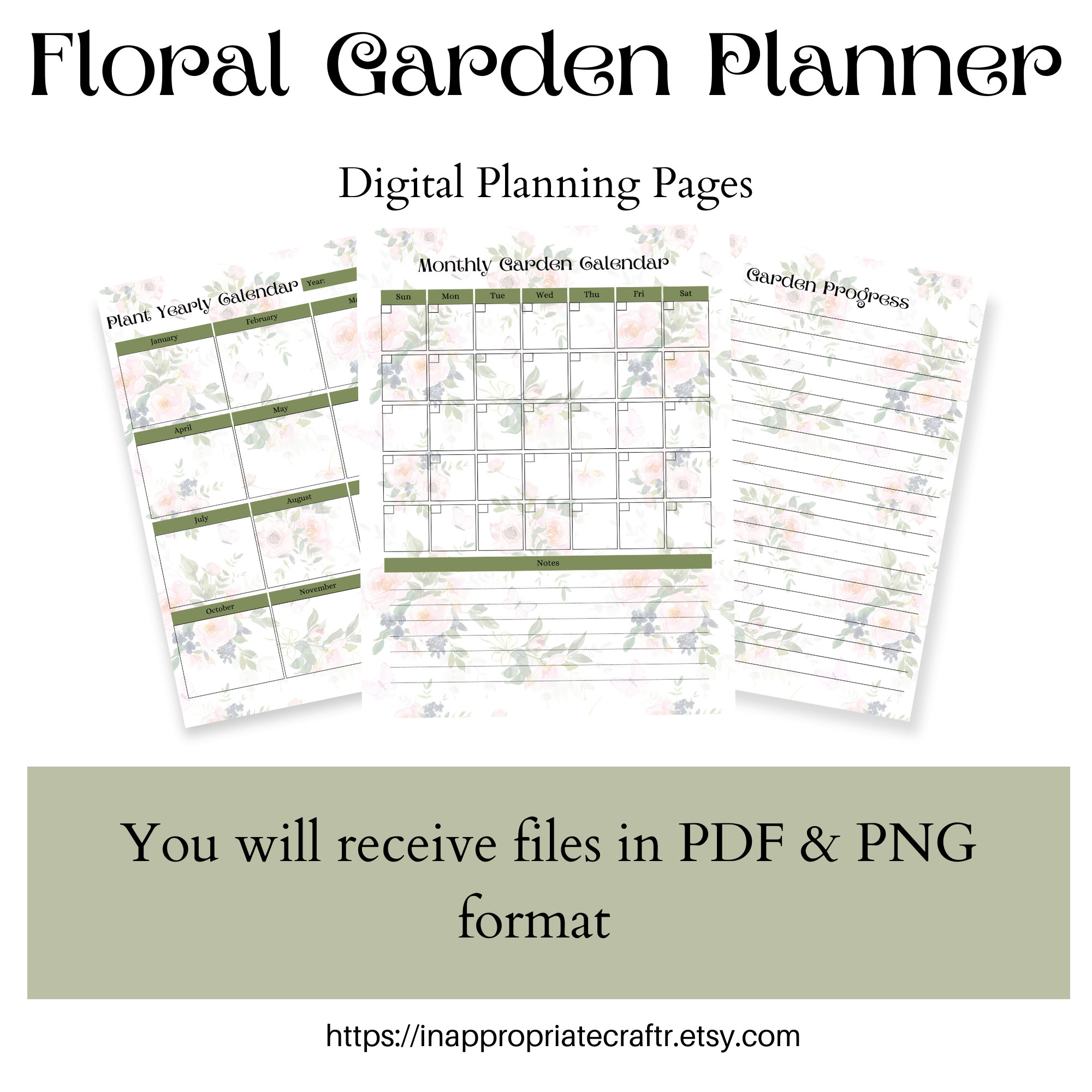Undated Floral Garden Planner Digital Printable PDF PNG Goodnotes - Etsy