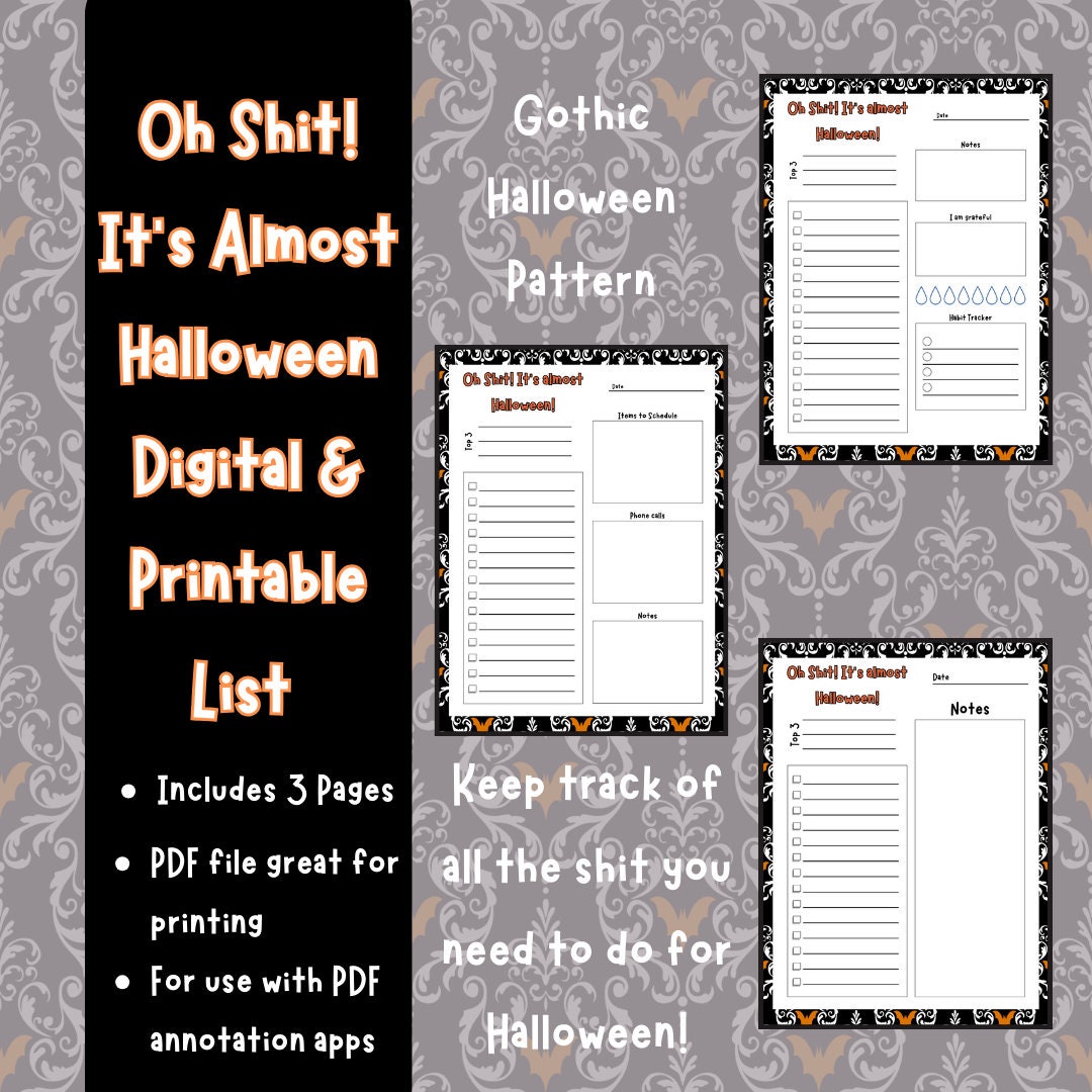 Gothic Halloween Pattern Checklist: Tracker Insert Pages (PDF Digital ...