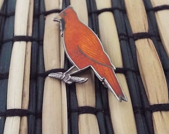 Vintage Sterling Silver & Orange Enamel Bird Brooch Pin Canary Parrot Exotic Bird Brooch Pin