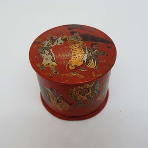 Vintage Papier Mache Red Lacquer Powder Box Japanese Powder Puff Box Vanity Storage Antique Powder Puff Container 1920&#39;s