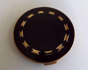 Vintage 1970's Stratton Powder Compact Deep Maroon & Gold Tone Convertible Powder Compact Vanity Storage Cosmetics Make-Up