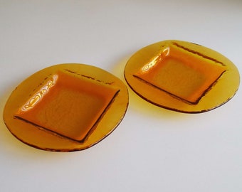 Vintage Art Glass Dishes Amber Orange Dishes Sweet Bonbon Dishes Kitchen & Dining Decorative Art Glass Retro 1970's