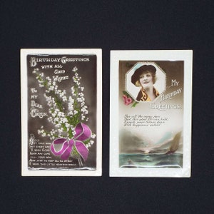 Vintage foto ansichtkaart verjaardagswensen Philco-serie nr. 3591 And J Beagles & Co Ltd reliëf ansichtkaart bloemen zeeboten wenskaarten