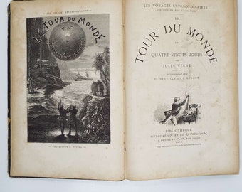 Libro antiguo Le Tour Du Monde En Quatre-Vingts Jours de Julio Verne Libro francés alrededor del mundo en 80 días Aventura de Phileas Fogg