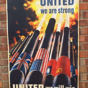 Póster original de 1943 "Unidos somos fuertes", póster de la Segunda Guerra Mundial de Henry Koerner Arte mural Militaria