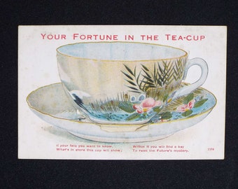 Vintage Postcard Your Fortune In The Tea-Cup Fate & Fortune Tea Leaves Ephemera Printed Matter Novelty Postcard