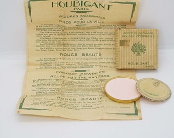 Vintage Art Deco Houbigant Quelques Fleurs Powder Compact Refill & Leaflet In original Box Unused 1930's