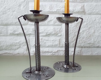 Antique Arts & Crafts German Candlestick By Coberg Industrial Candle Stand Pair Of Candlesticks Mood Lighting Steel And Iron Candlesticks