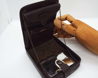 Minaudière Art Déco vintage: Bolso de noche de piel sintética marrón oscuro (años 30-40)