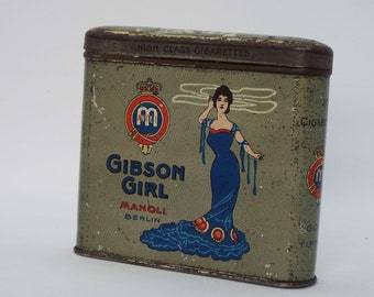 Antique Gibson Girl Manoli Berlin Cigarette Tin Tobacciana Smoking Charles Dana Gibson 1910's 1920's Cigarette Case Vertical Upright Tin