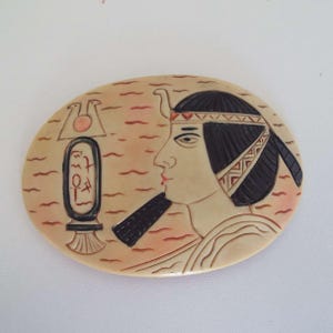 Vintage Art Deco Celluloid Bältesspänne: Egyptisk Revival Cleopatra Orm bild 1